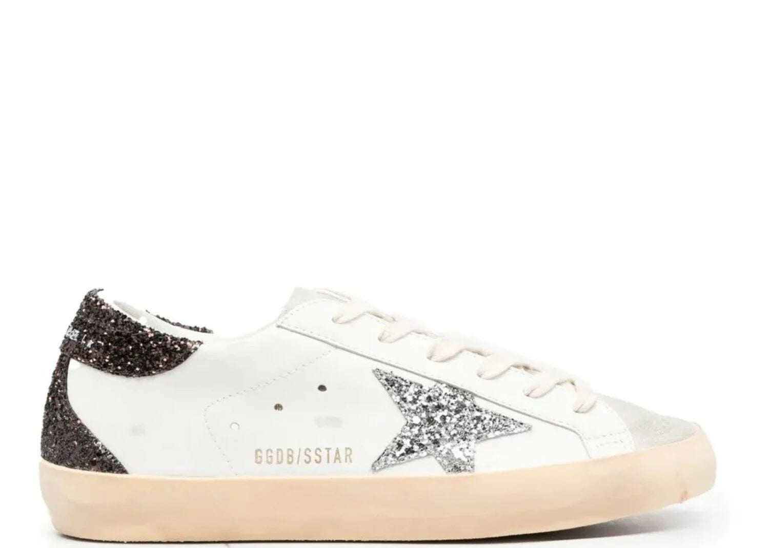 Golden Goose Super-Star Silver Star Brown Glitter Heel
