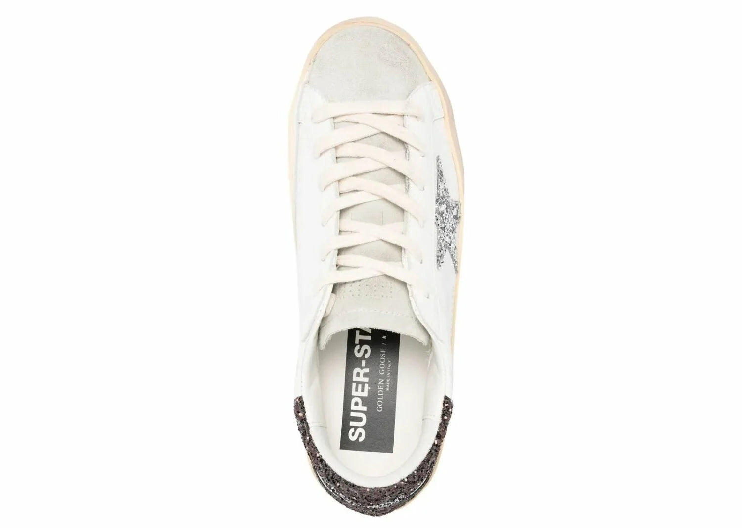 Golden Goose Super-Star Silver Star Brown Glitter Heel