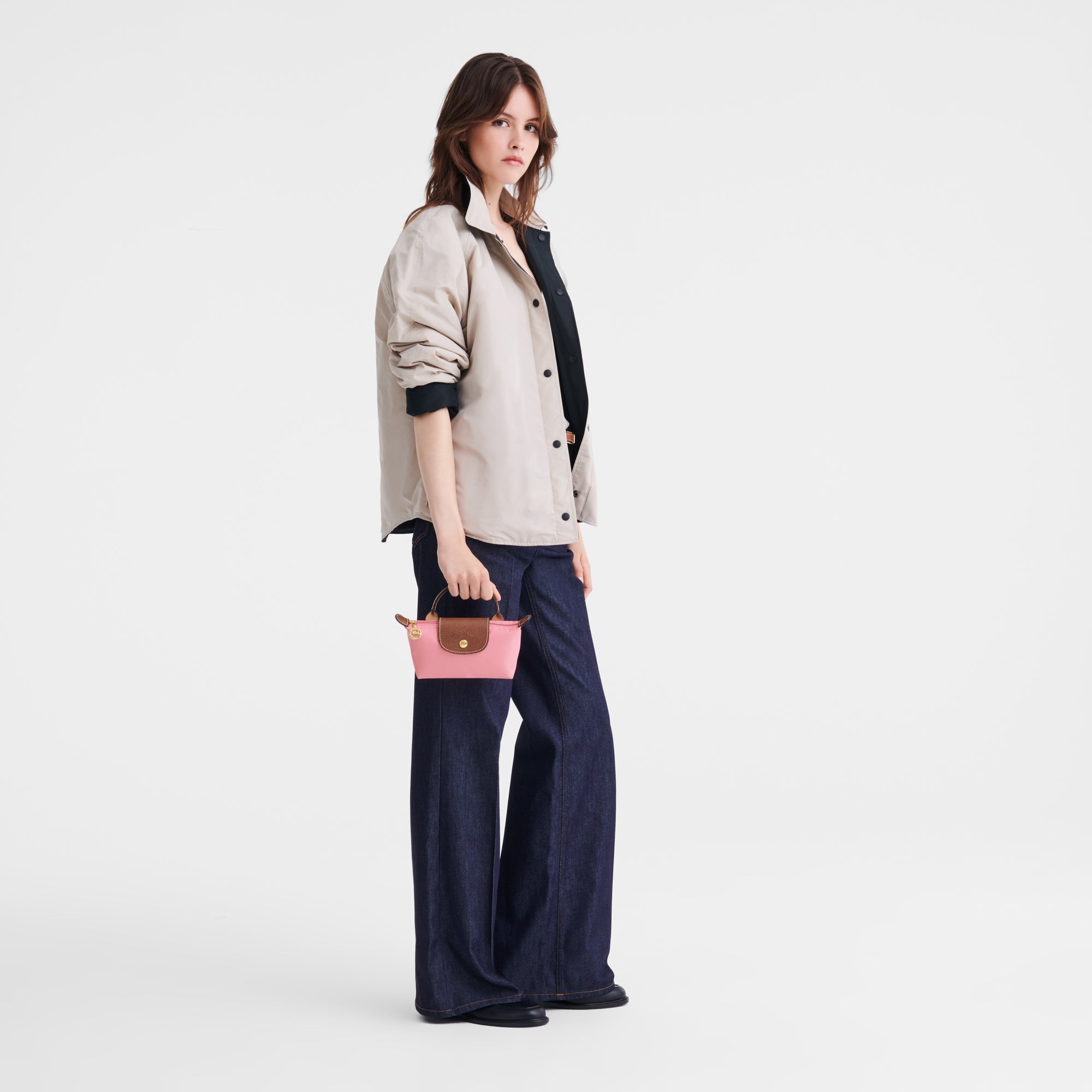 Longchamp Le Pliage Original Pouch with Handle Marshmallow with Shoulder Strap