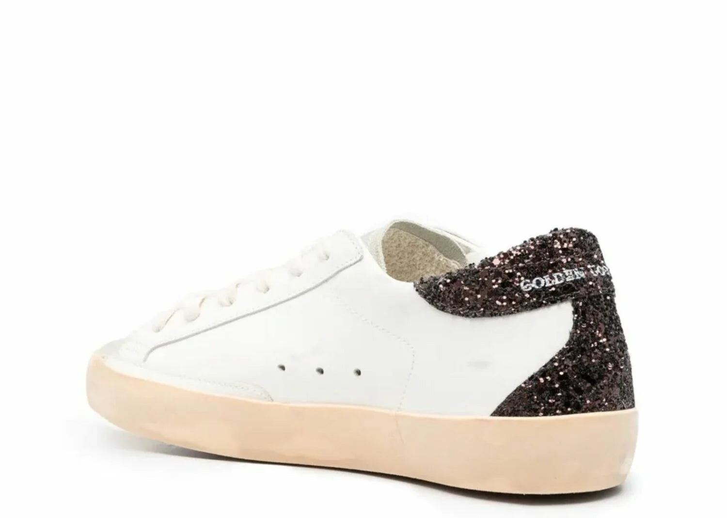 Golden Goose Super-Star Silver Star Brown Glitter Heel