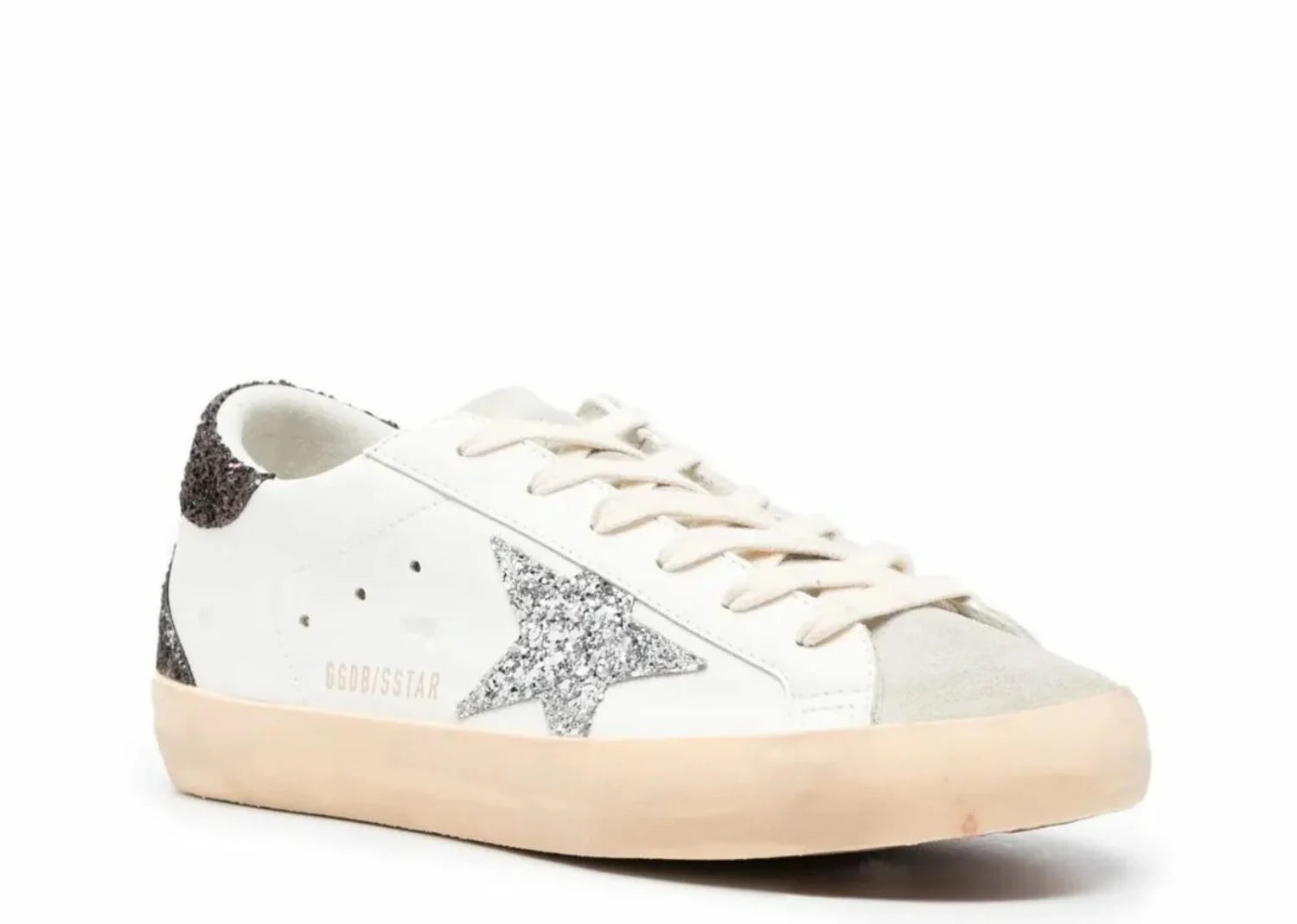 Golden Goose Super-Star Silver Star Brown Glitter Heel